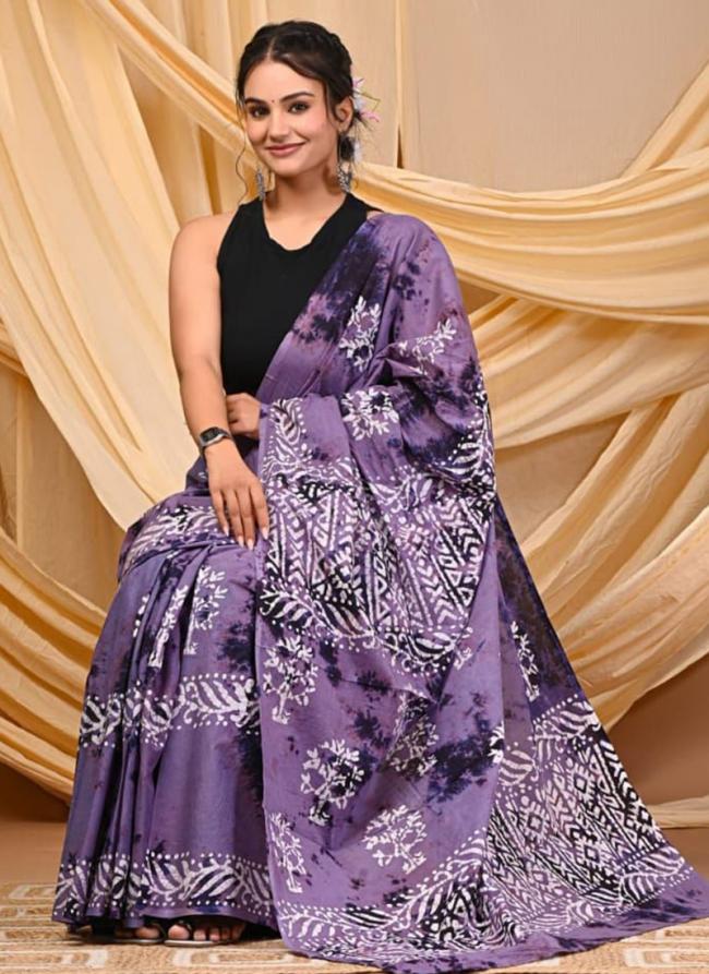 Cotton Purple Daily Wear Printed Saree